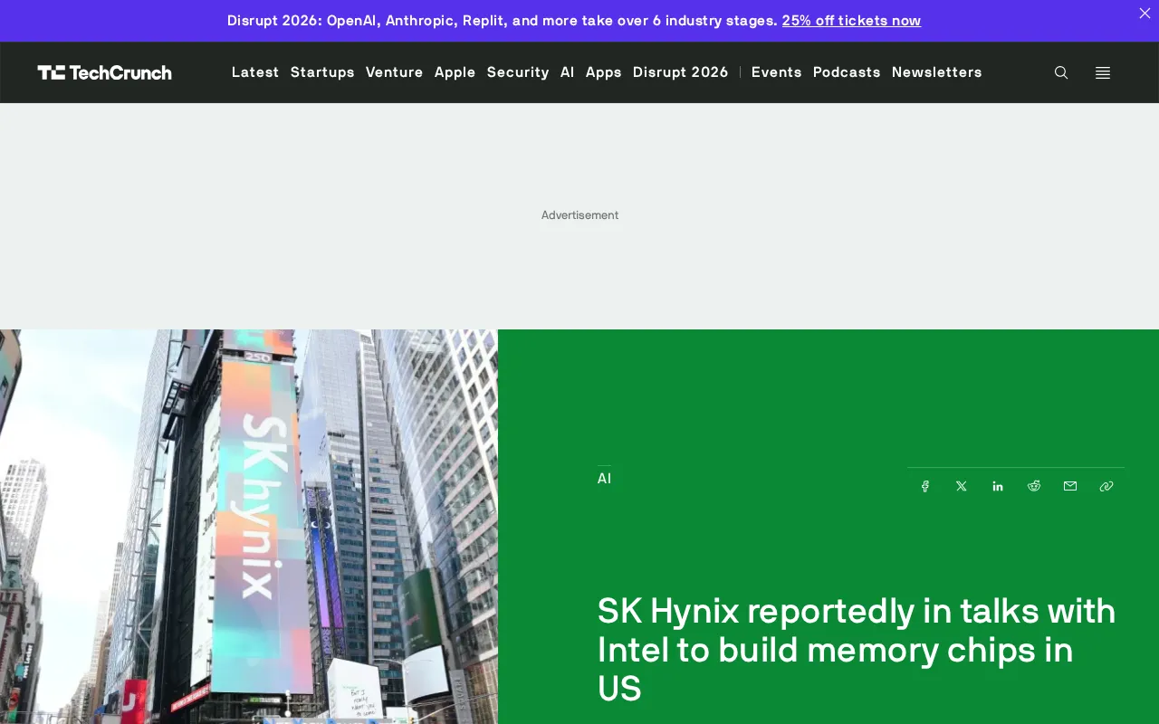 SK Hynix Reportedly in Talks with Intel to Build Memory Chip Facility in the US