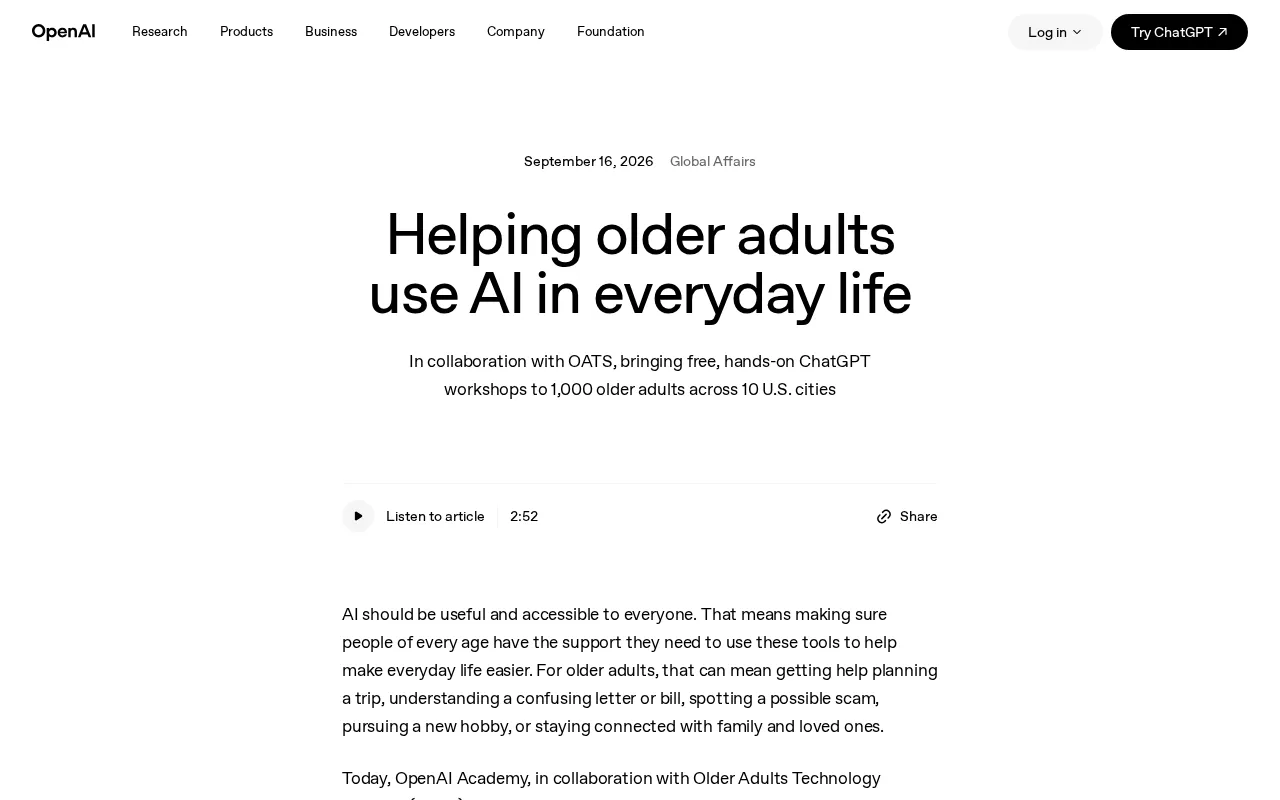 OpenAI Partners with AARP to Teach 1,000 Seniors How to Use ChatGPT Safely