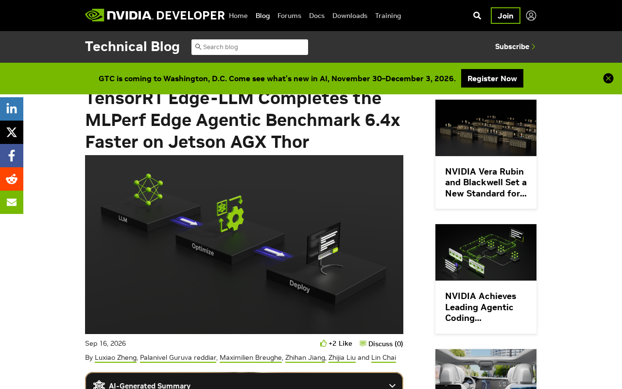 TensorRT Edge-LLM实测:Jetson AGX Thor跑MLPerf边缘Agent基准快6.4倍
