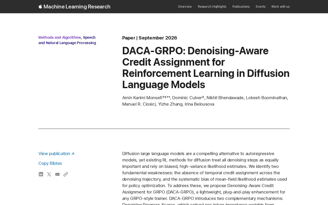 DACA-GRPO: Denoising-Aware Credit Assignment for Reinforcement Learning in Diffusion Language Models