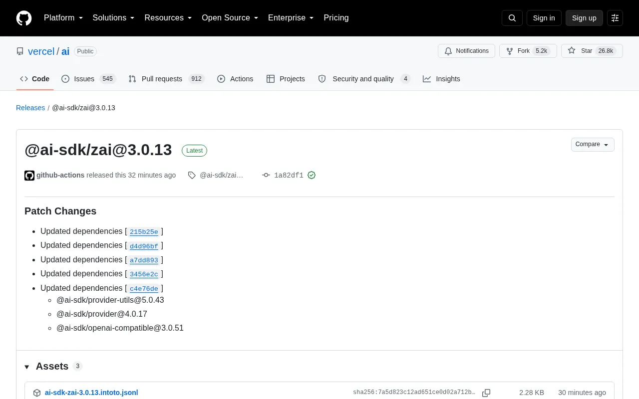 rss source: @ai-sdk/zai@3.0.13