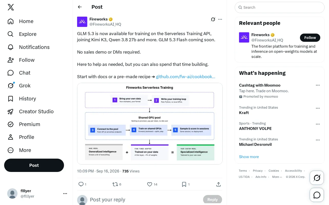 GLM 5.3 Now Available on Serverless Training API — No Sales Process Required