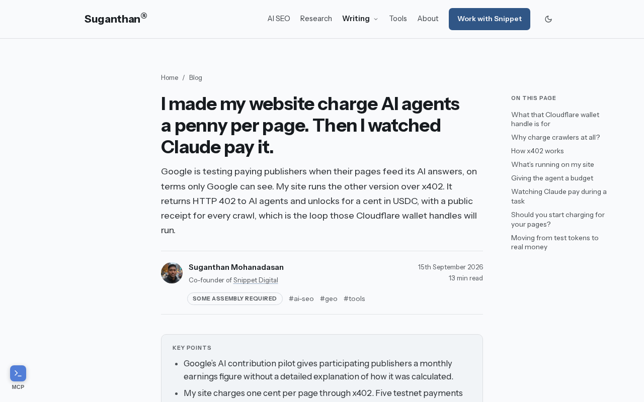 Charging AI Agents Per Web Page: I Watched Claude Pay a Penny Per Visit