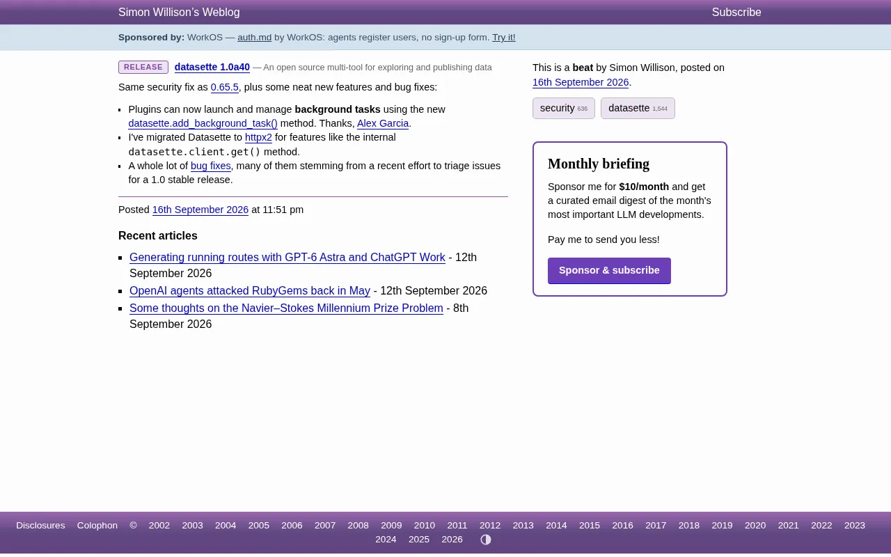 Datasette 1.0a40 Released: Security Fix and Background Task Support