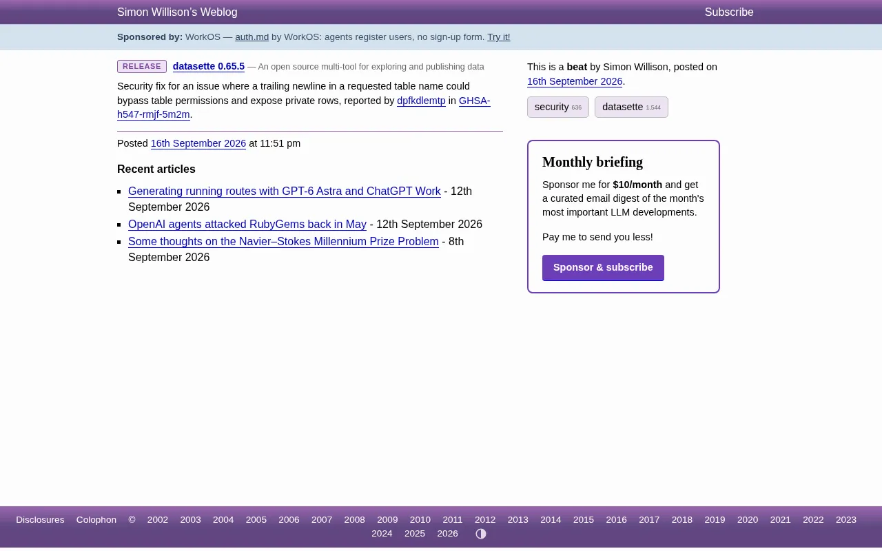 Datasette 0.65.5 Released: Fixes Table Permission Bypass Security Vulnerability