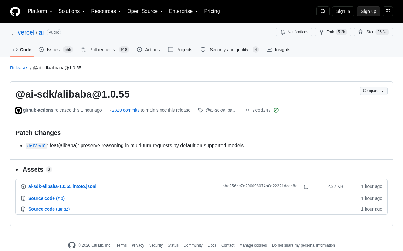 Vercel AI SDK Update: Multi-Turn Reasoning Preservation for Alibaba Models