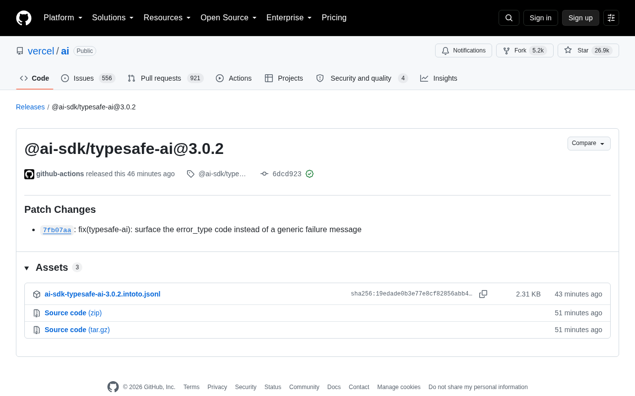 Vercel AI SDK 发布 typesafe-ai 3.0.2 补丁更新