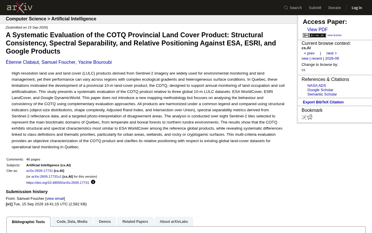 Evaluating COTQ Land Cover: A Comparative Analysis Against ESA, ESRI, and Google