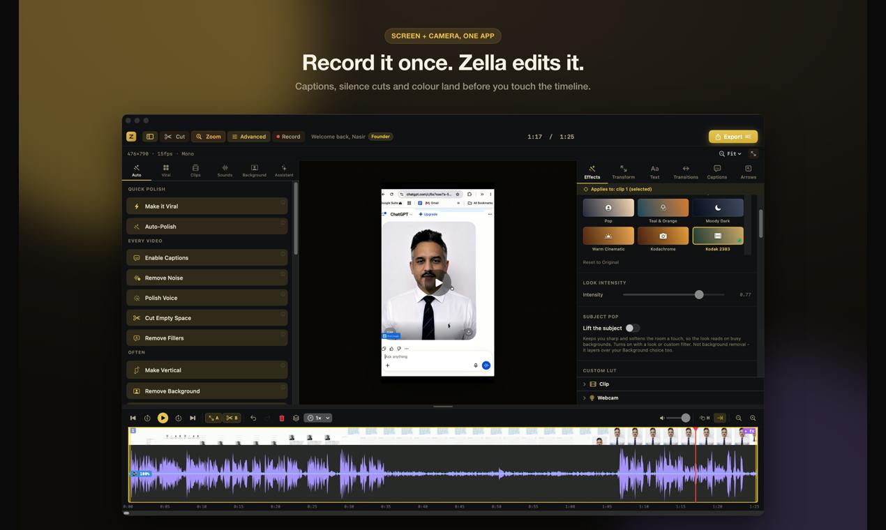 Zella:能自动剪辑的Mac/iPhone录屏工具,本地处理无需订阅