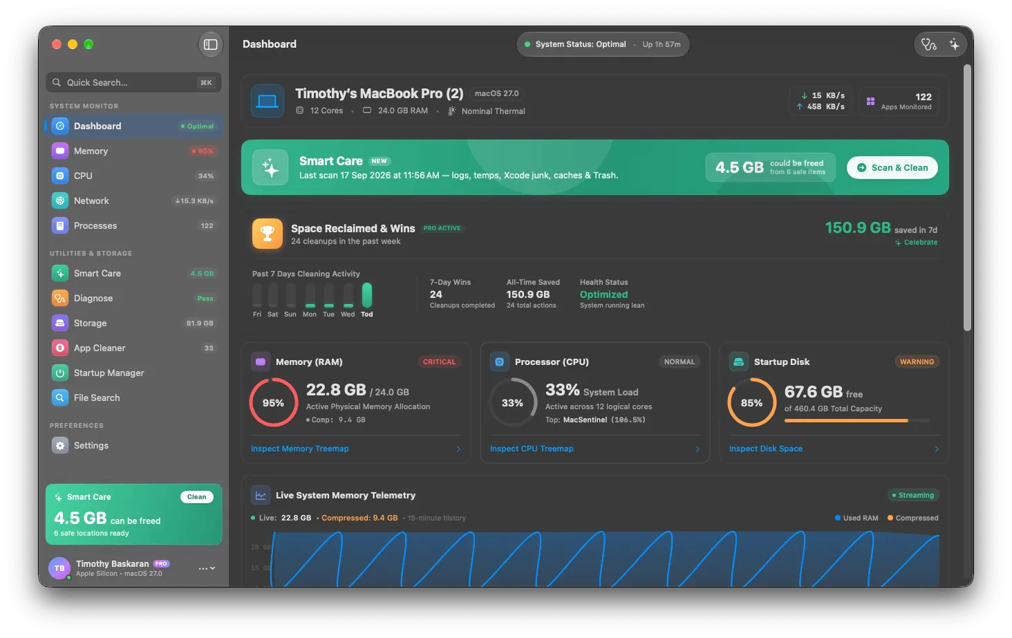 MacSentinel: A Native Mac Tool That Diagnoses Performance Issues and Cleans Safely