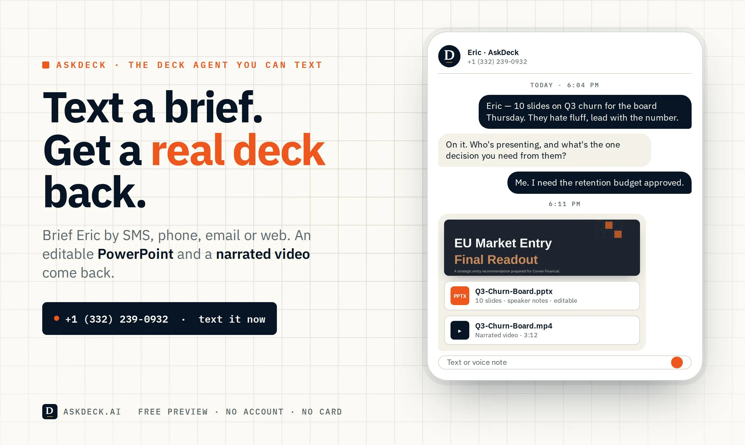 AskDeck: Generate PPT Slides and Narrated Presentation Videos With a Phone Call