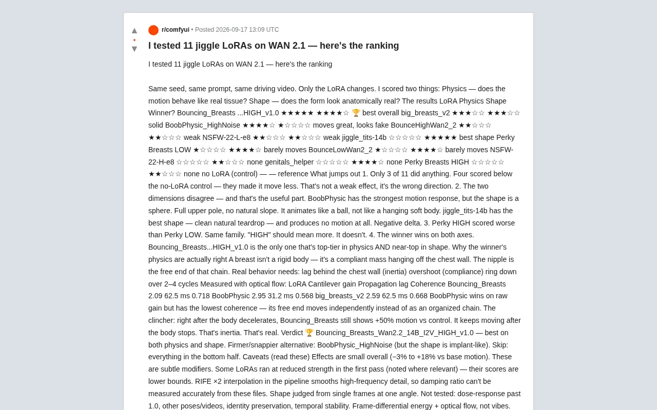 实测11款WAN 2.1物理LoRA:多数模型效果适得其反