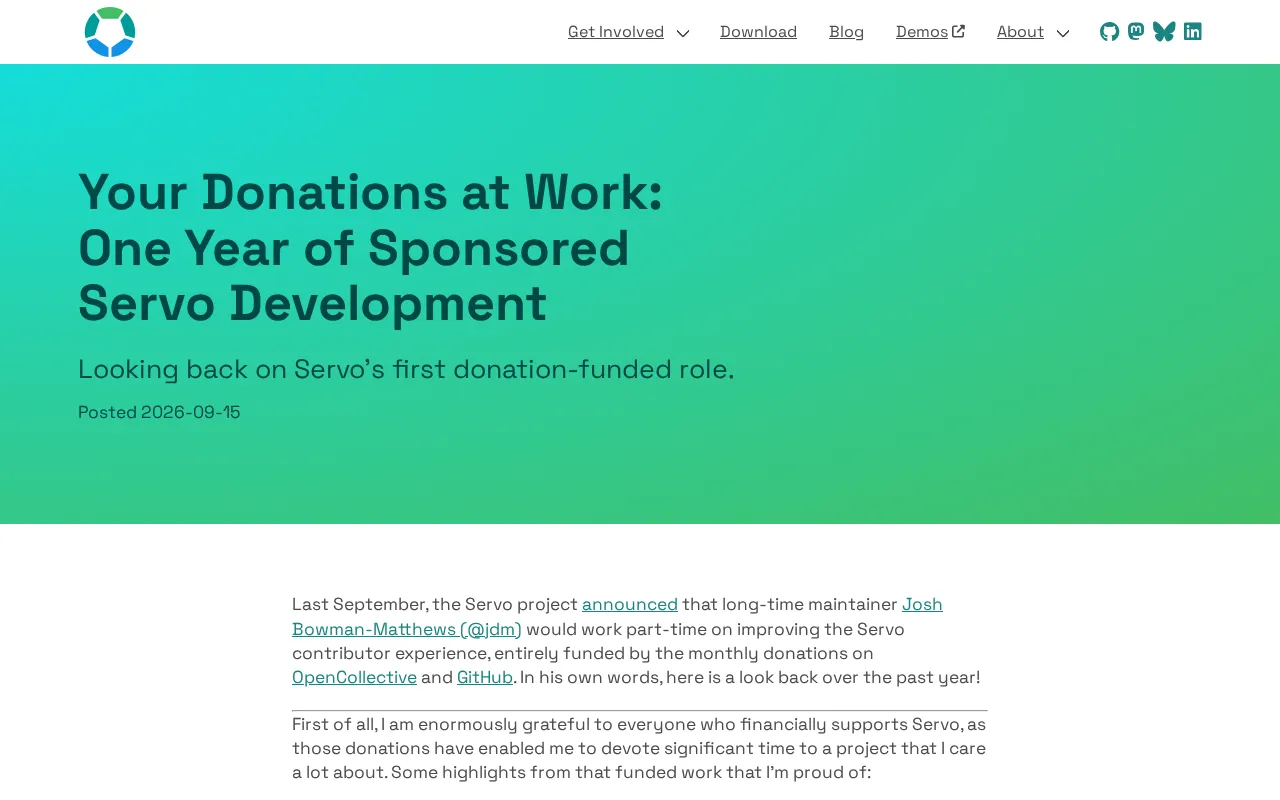 One Year of Sponsored Servo Development: The Revival of an Independent Browser Engine