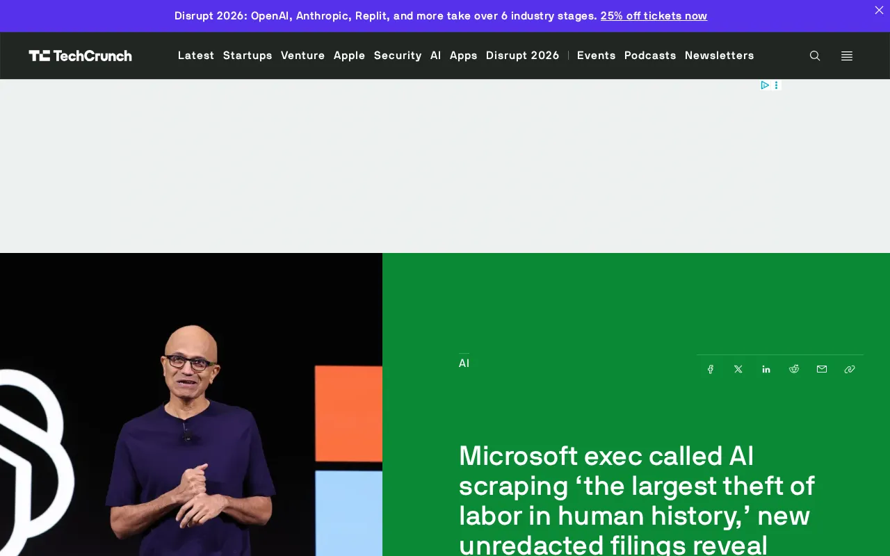 Microsoft Internally Called AI Data Scraping 'The Largest Theft of Labor in Human History'