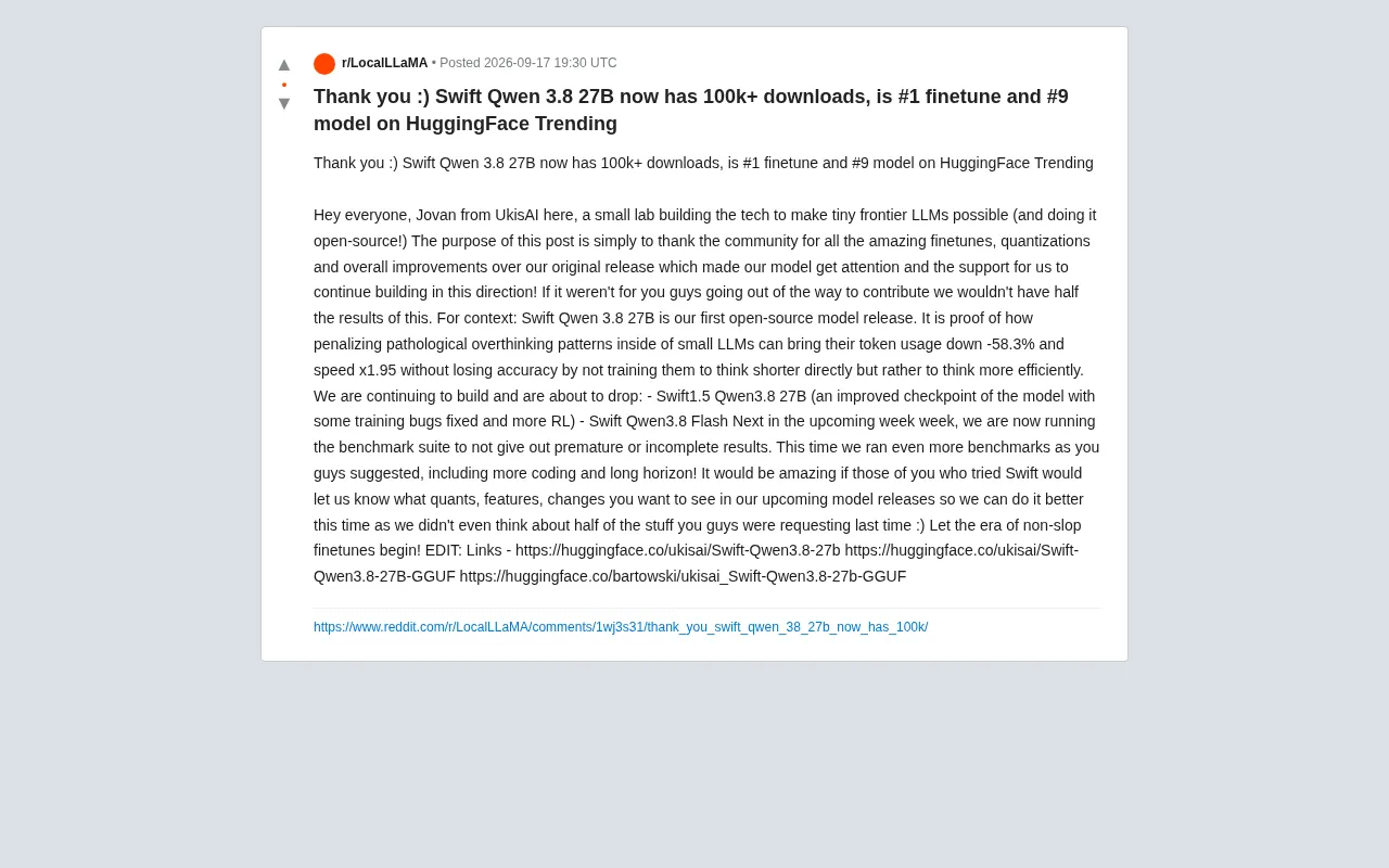 Swift Qwen3.8 27B Hits 100K Downloads: How Efficient Thinking Cut Token Usage by 58%