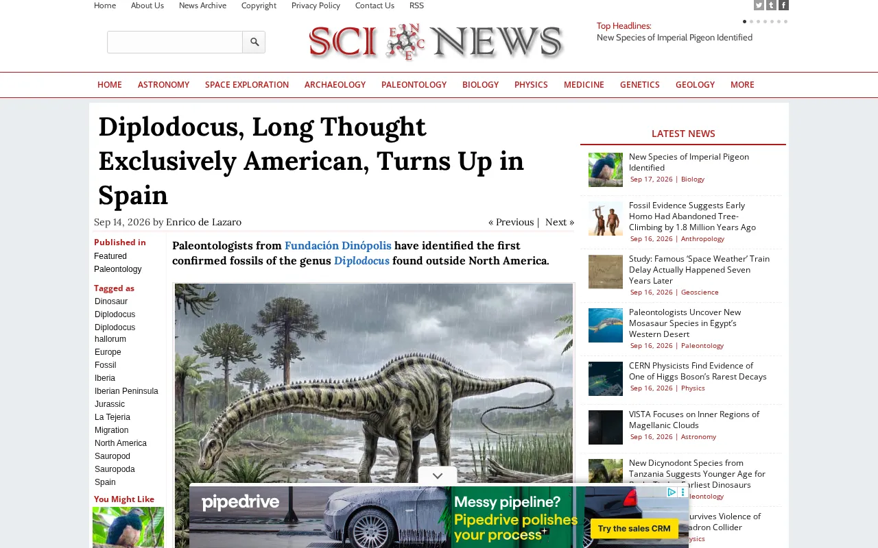Diplodocus Fossil Found in Spain: A Discovery That Upends Its 'Americas-Only' Status