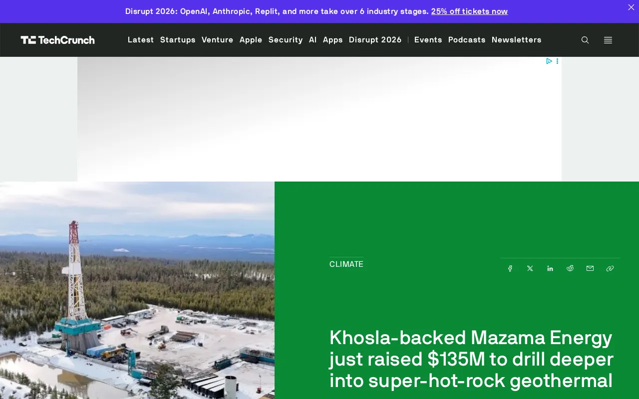 Mazama Raises $135M to Drill Deep Into Super-Hot Rock Geothermal Energy