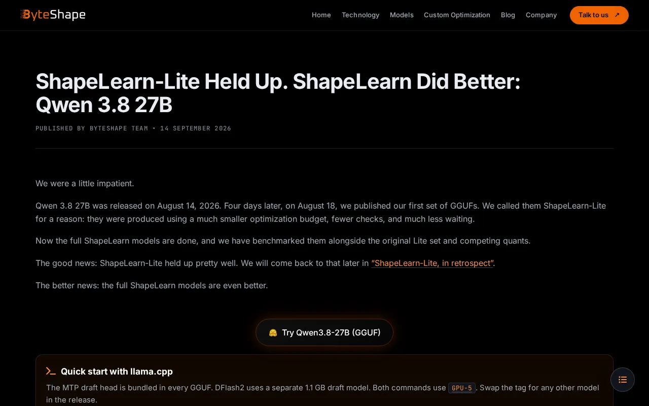 Shapelearn Qwen 3.8 27B: Running a Large Model on 13.1GB VRAM