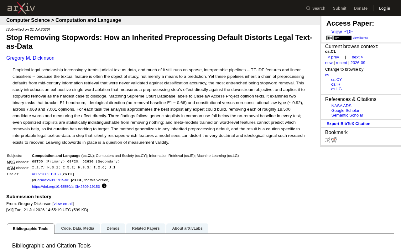 Stop Removing Stopwords: How an Inherited Preprocessing Default Distorts Legal Text Data Analysis