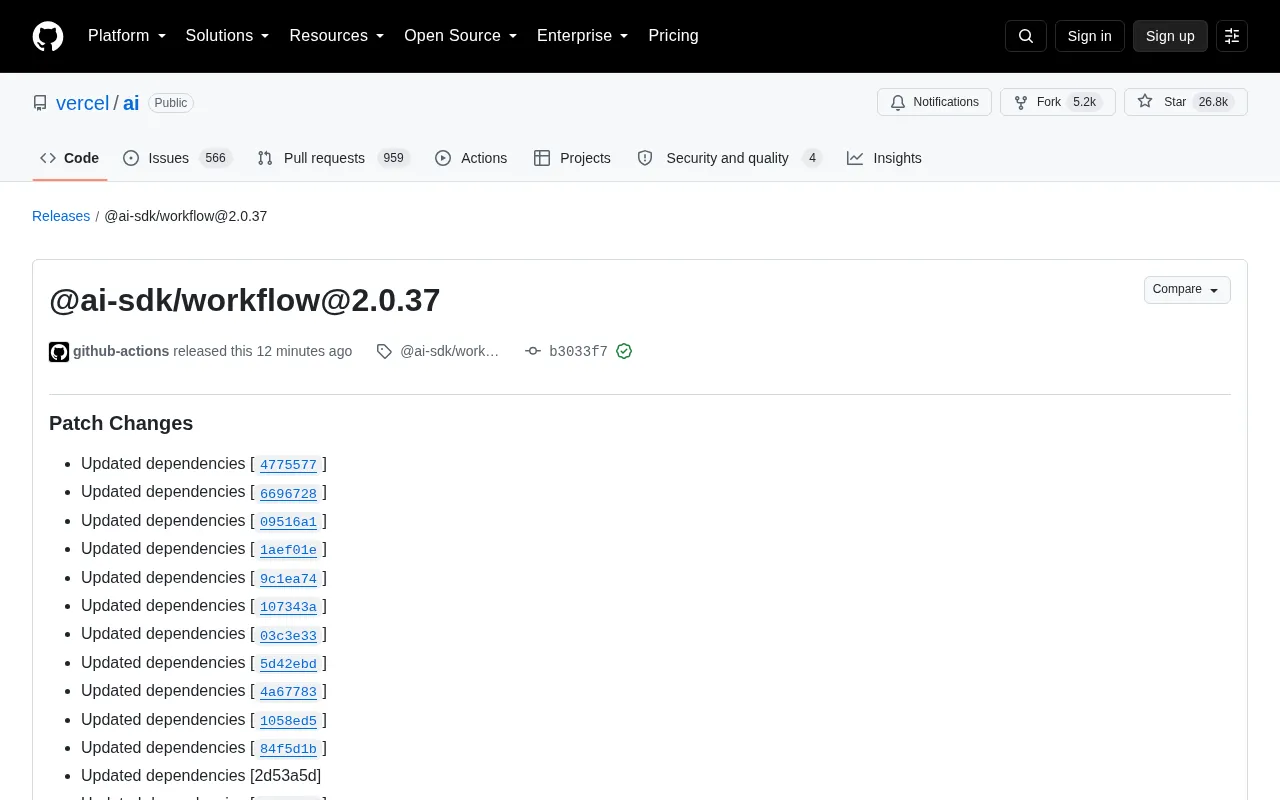 @ai-sdk/workflow@2.0.37 Released: A Dependency-Sync Patch Update