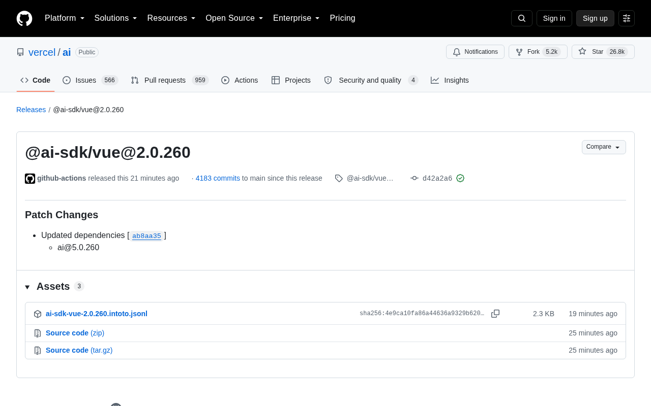 Vercel AI SDK Vue 版本发布页面