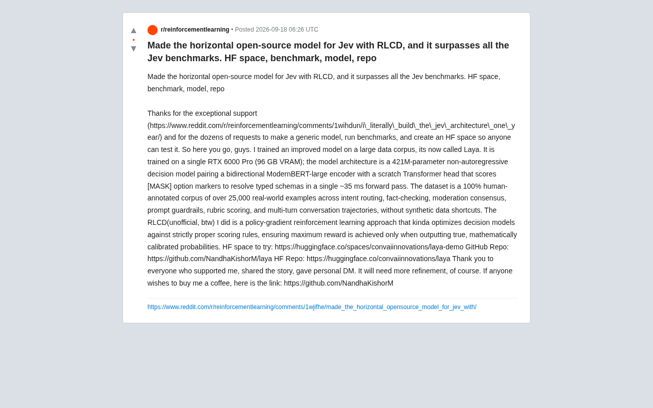 Laya: An Open-Source Decision Model with 421M Parameters That Surpasses the Jev Benchmark Using RLCD