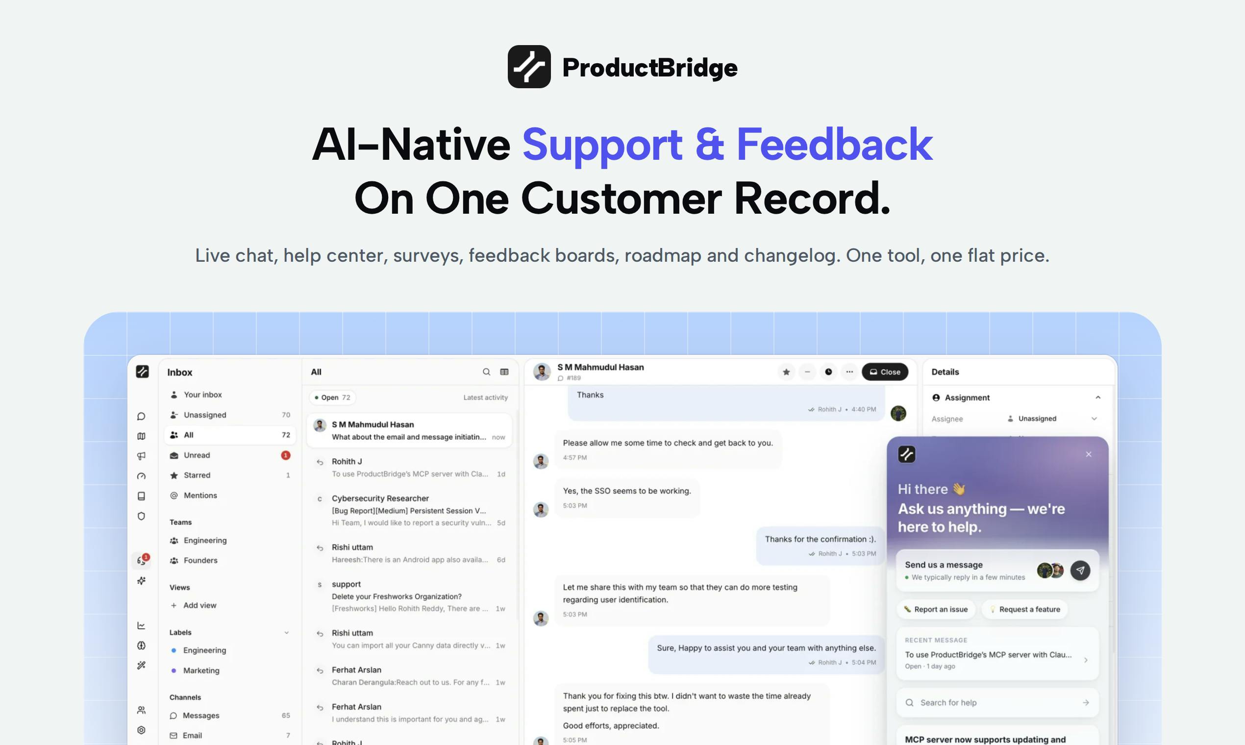 ProductBridge: AI-native customer support and feedback agent