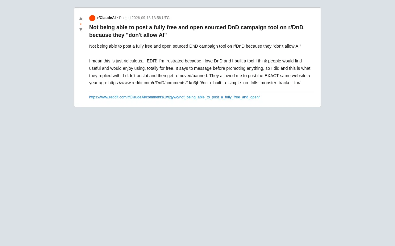 Free Open-Source Tool Rejected: The Community Controversy Sparked by r/DnD's AI Ban
