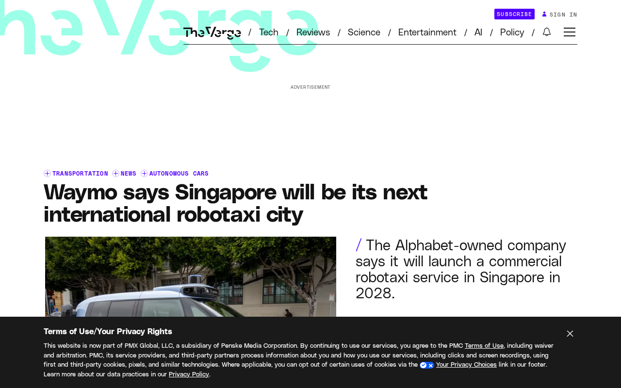 Waymo进军新加坡:全球化Robotaxi版图再落一子