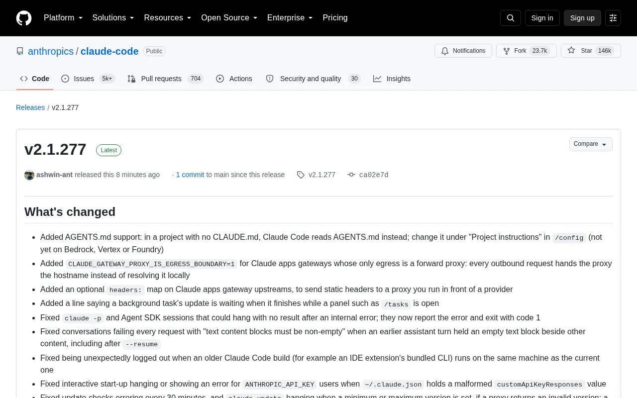 Claude Code v2.1.277 Update: AGENTS.md Support and Extensive Stability Fixes