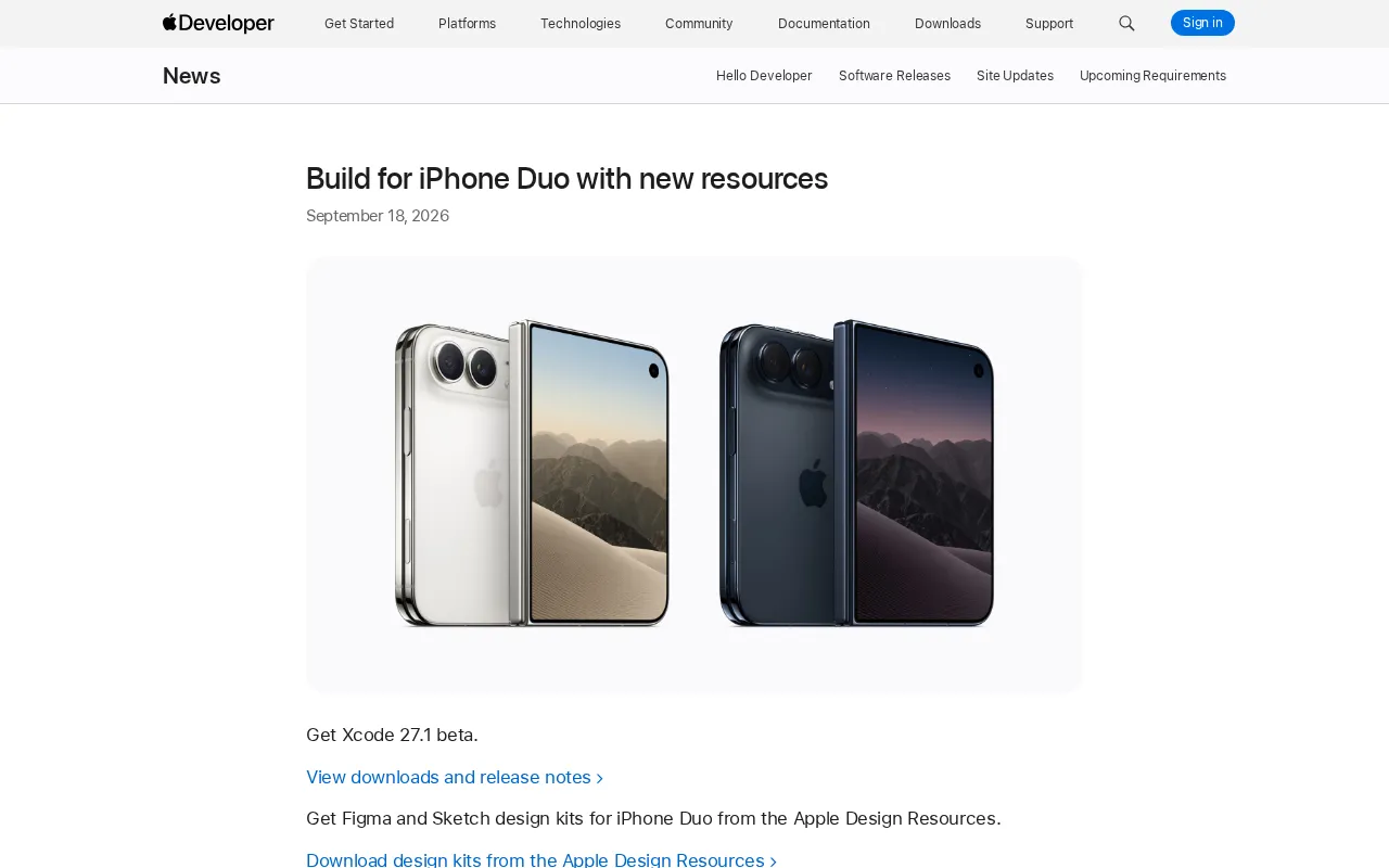 Apple Launches iPhone Duo Developer Resources: Xcode 27.1 Beta and Design Kits Now Available