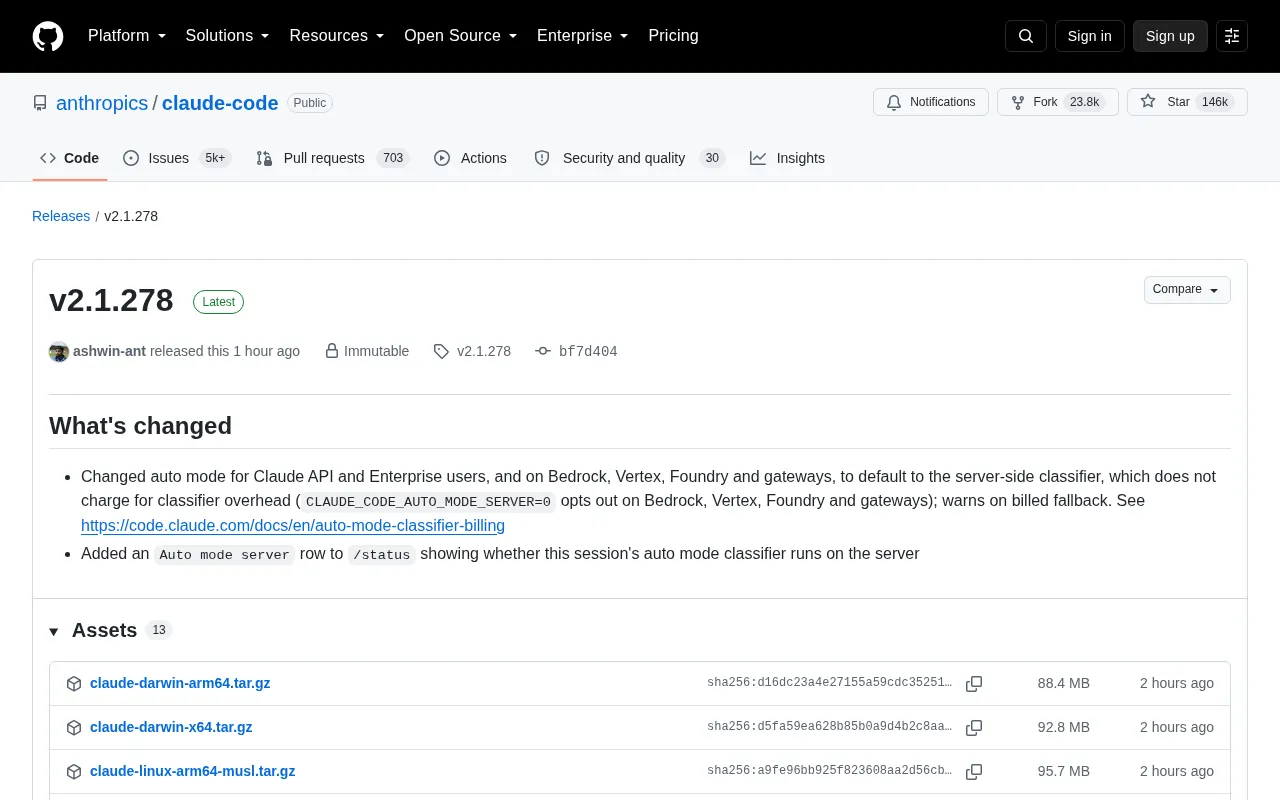 Claude Code v2.1.278 Update: Auto Mode Switches to Server-Side Classifier at No Extra Charge