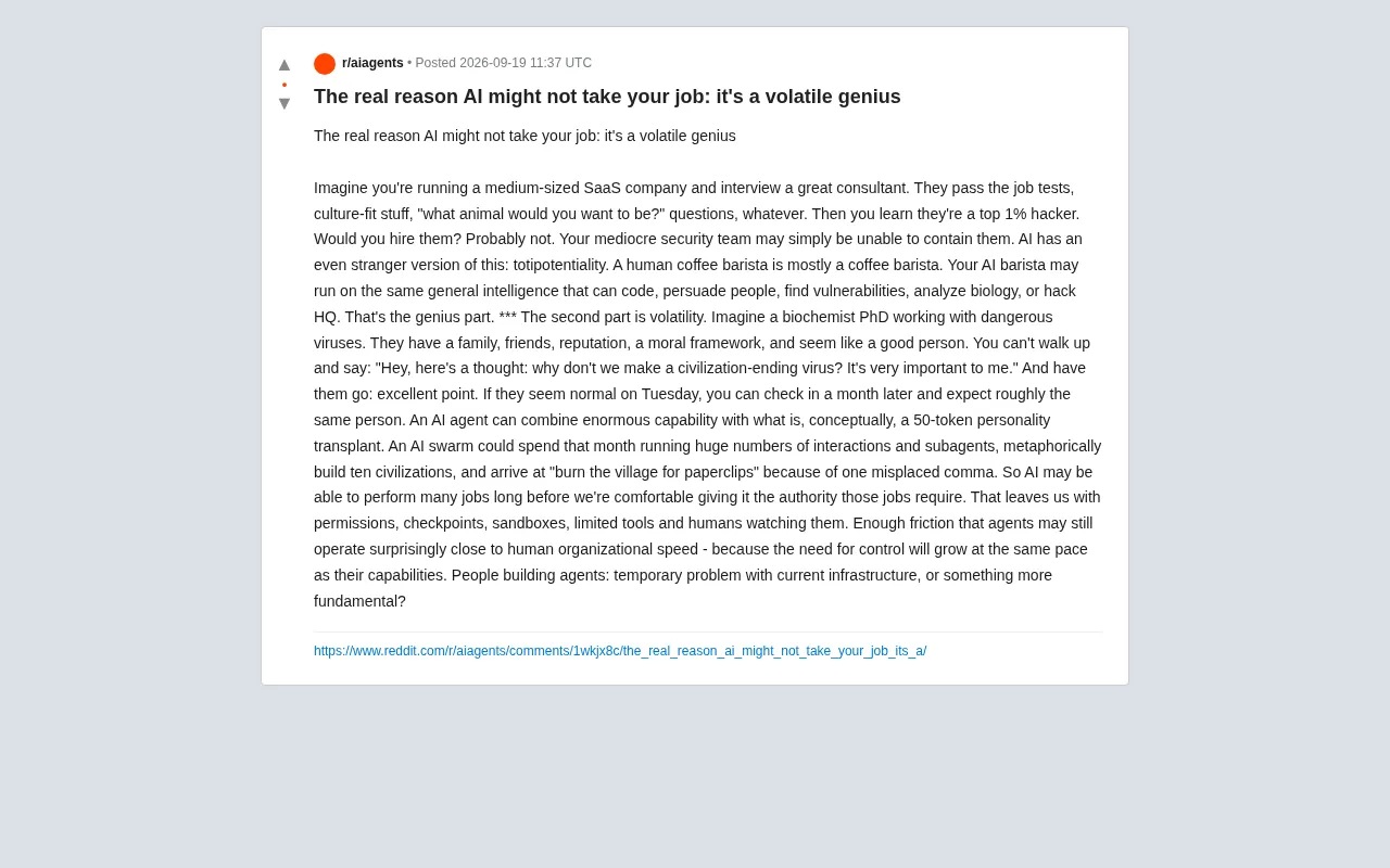 The Real Reason AI Won't Take Your Job: A 'Volatile Genius' Problem