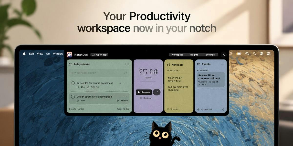 NotchOwl: Turning Your Mac's Notch Into a Productivity Workspace