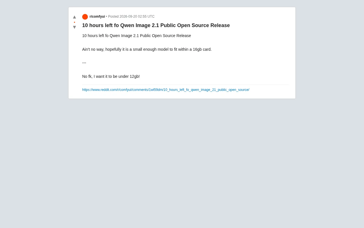 Qwen Image 2.1 Open Source Release Imminent: VRAM Requirements Dominate Community Discussion