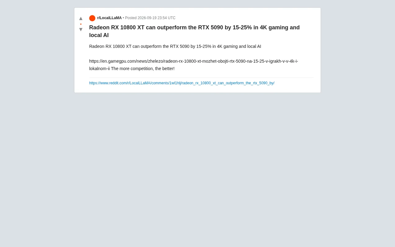 Rumor: Radeon RX 10800 XT May Outperform RTX 5090 in 4K Gaming and Local AI