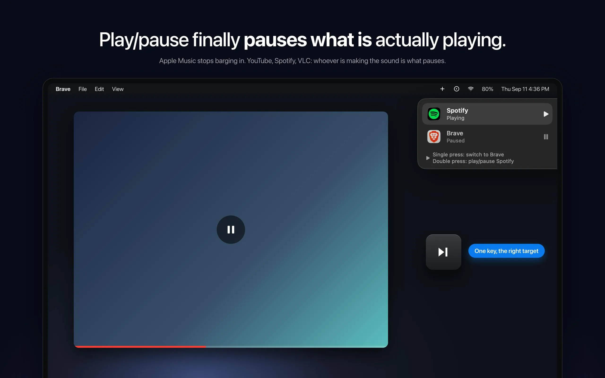 SmartPause: Precise Media Key Control for the App Actually Playing Audio on macOS