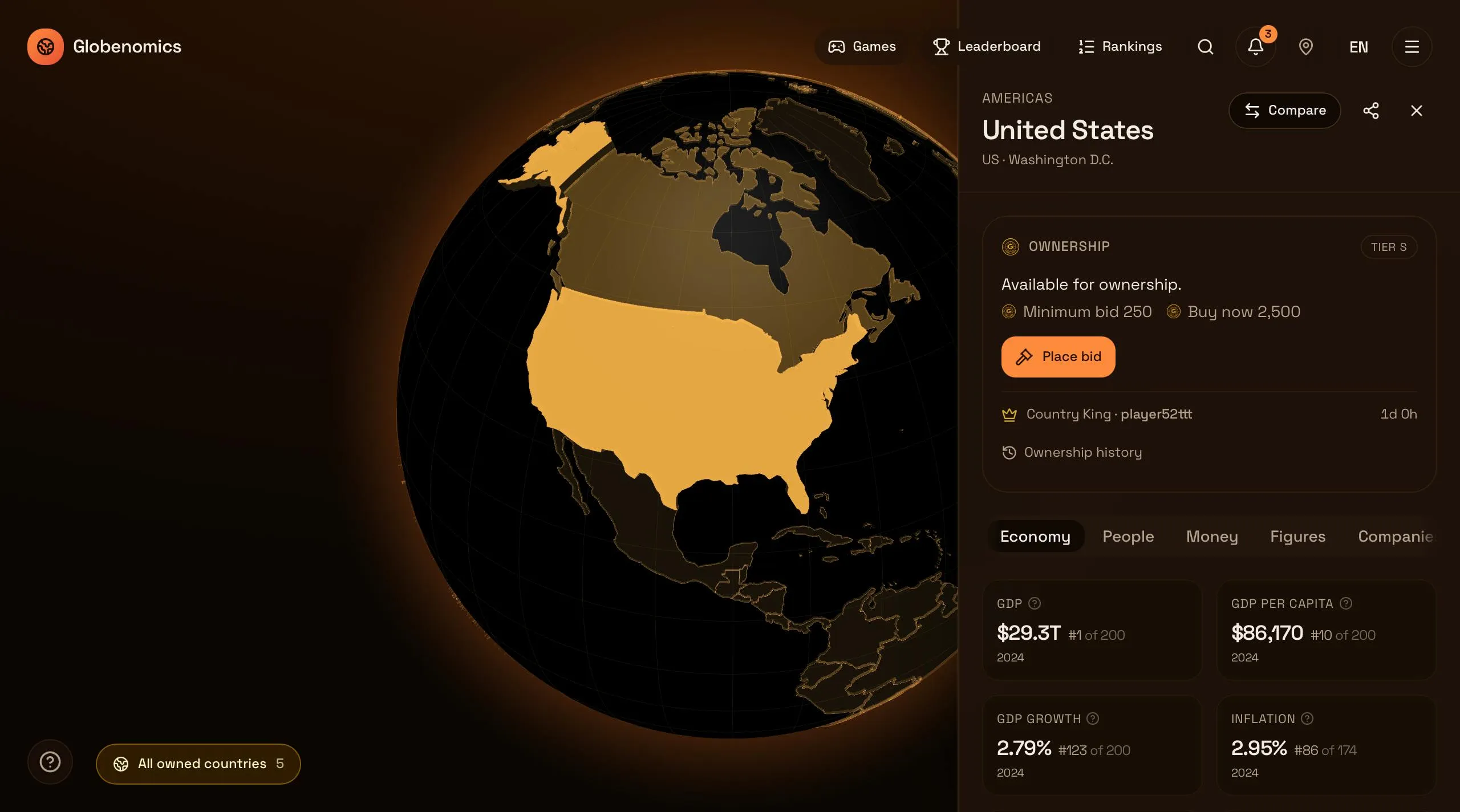 Globenomics: A Geography Game and Country Auction Experiment on a 3D Globe