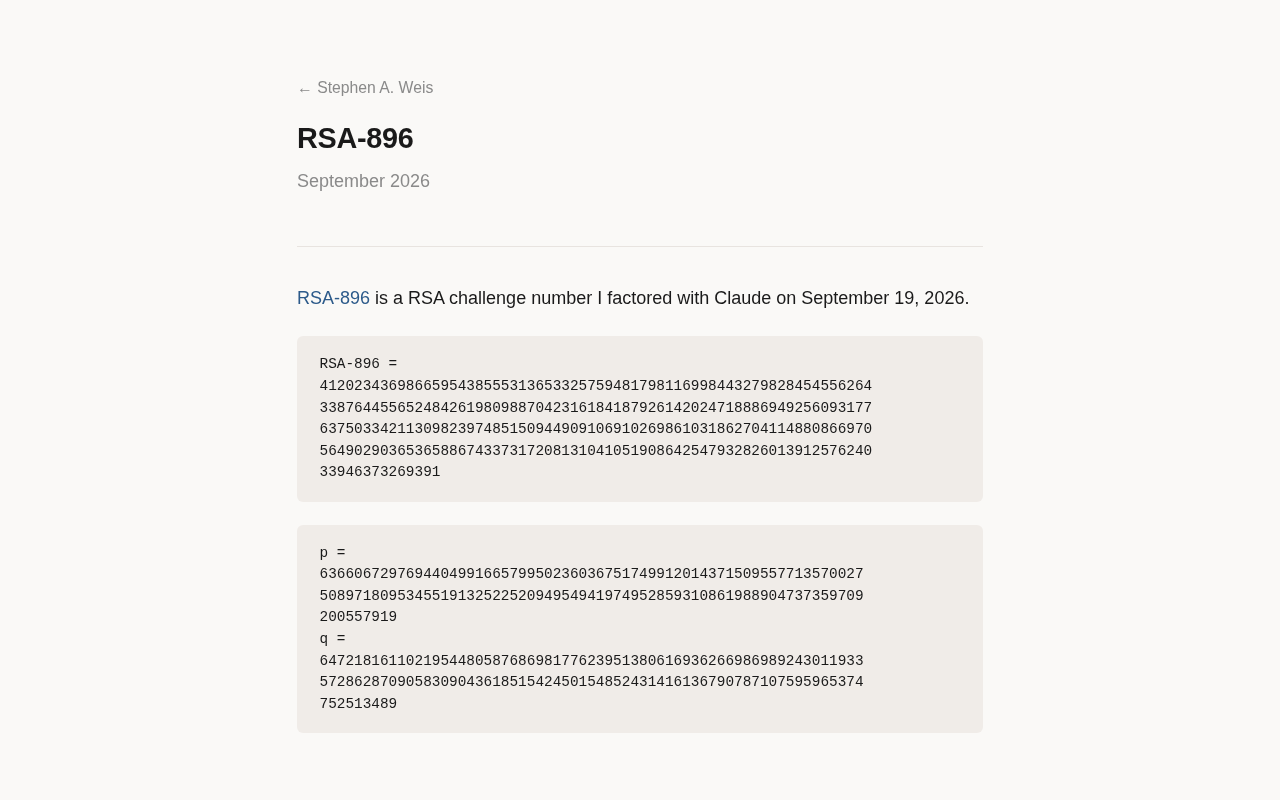 RSA-896: The Cryptographic Challenge Behind a Viral Hacker News Post