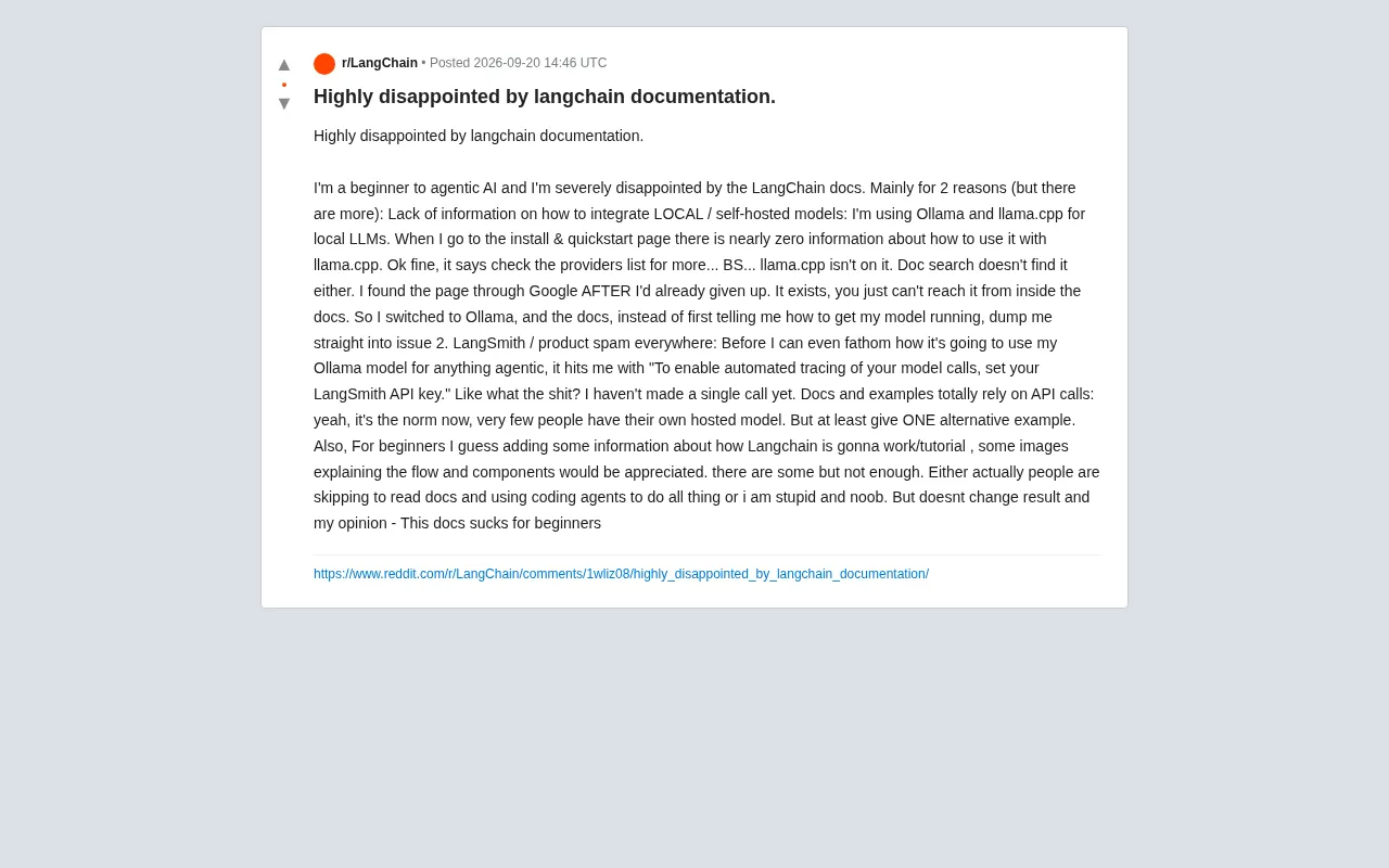reddit source: Highly disappointed by langchain documentation.