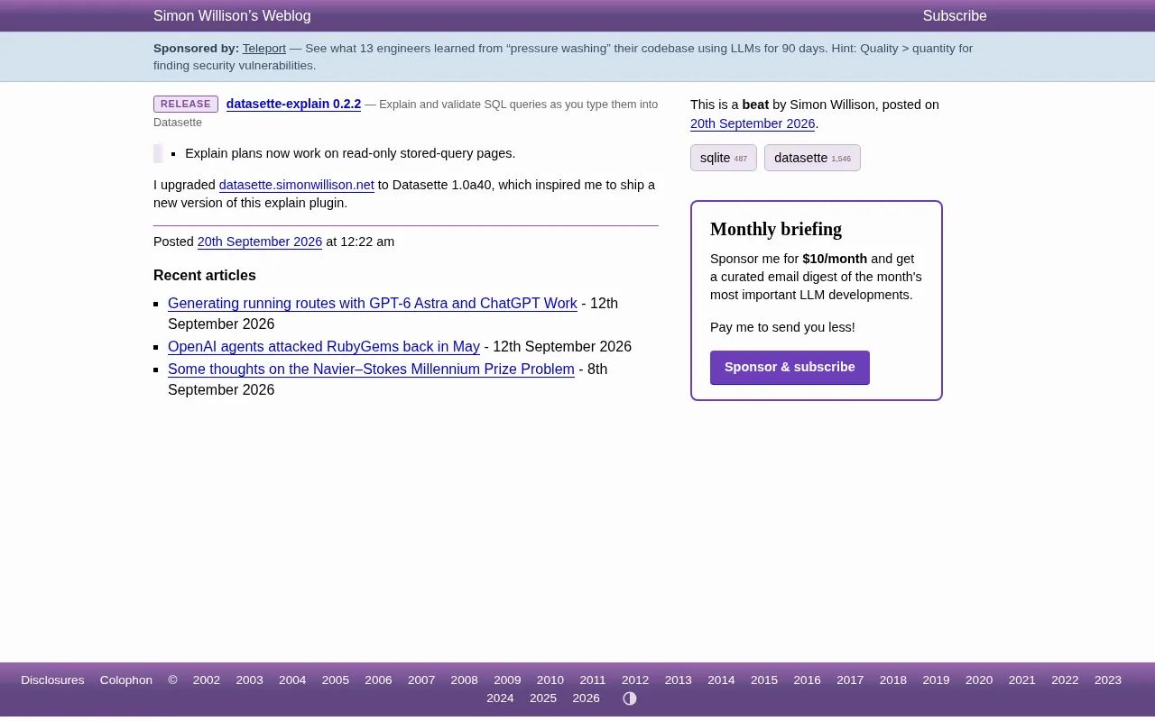 datasette-explain 0.2.2 Released: EXPLAIN Plans Now Work on Read-Only Stored Query Pages