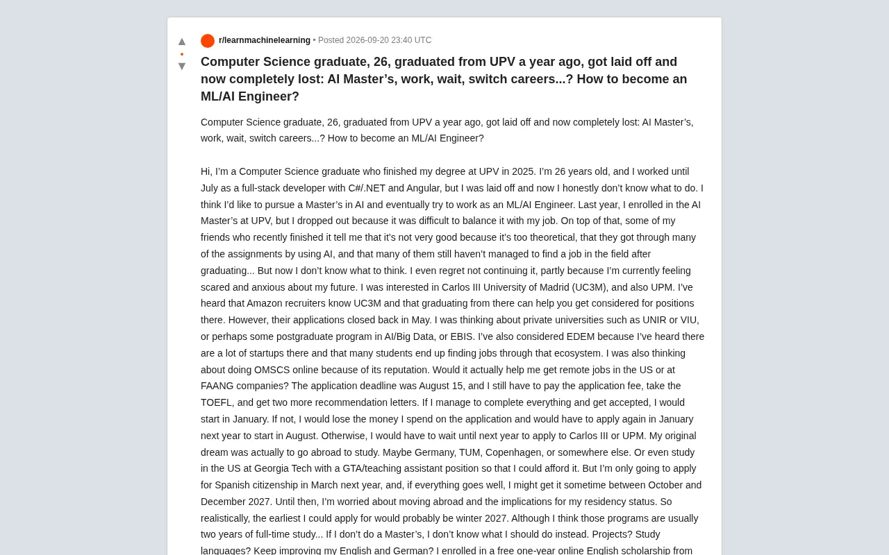 Laid-Off CS Grad to ML/AI Engineer: A Realistic Breakdown of Your Options