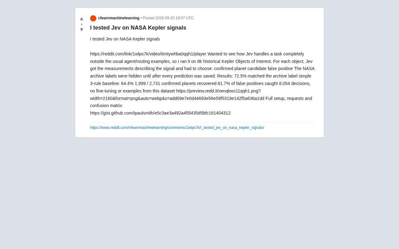 reddit source: I tested Jev on NASA Kepler signals