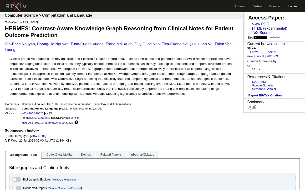 HERMES: Predicting Patient Outcomes from Clinical Text Using Knowledge Graphs