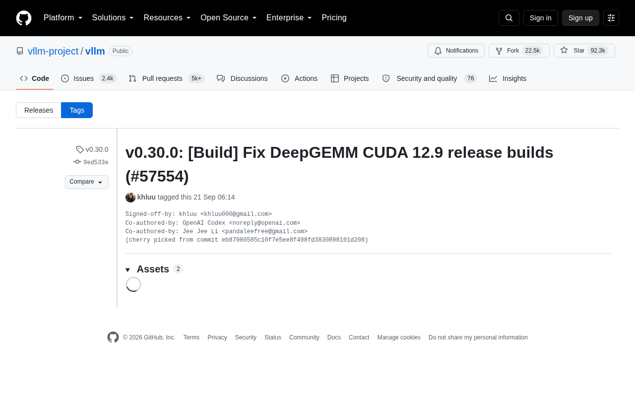 vLLM v0.30.0 发布:修复 DeepGEMM CUDA 12.9 构建问题