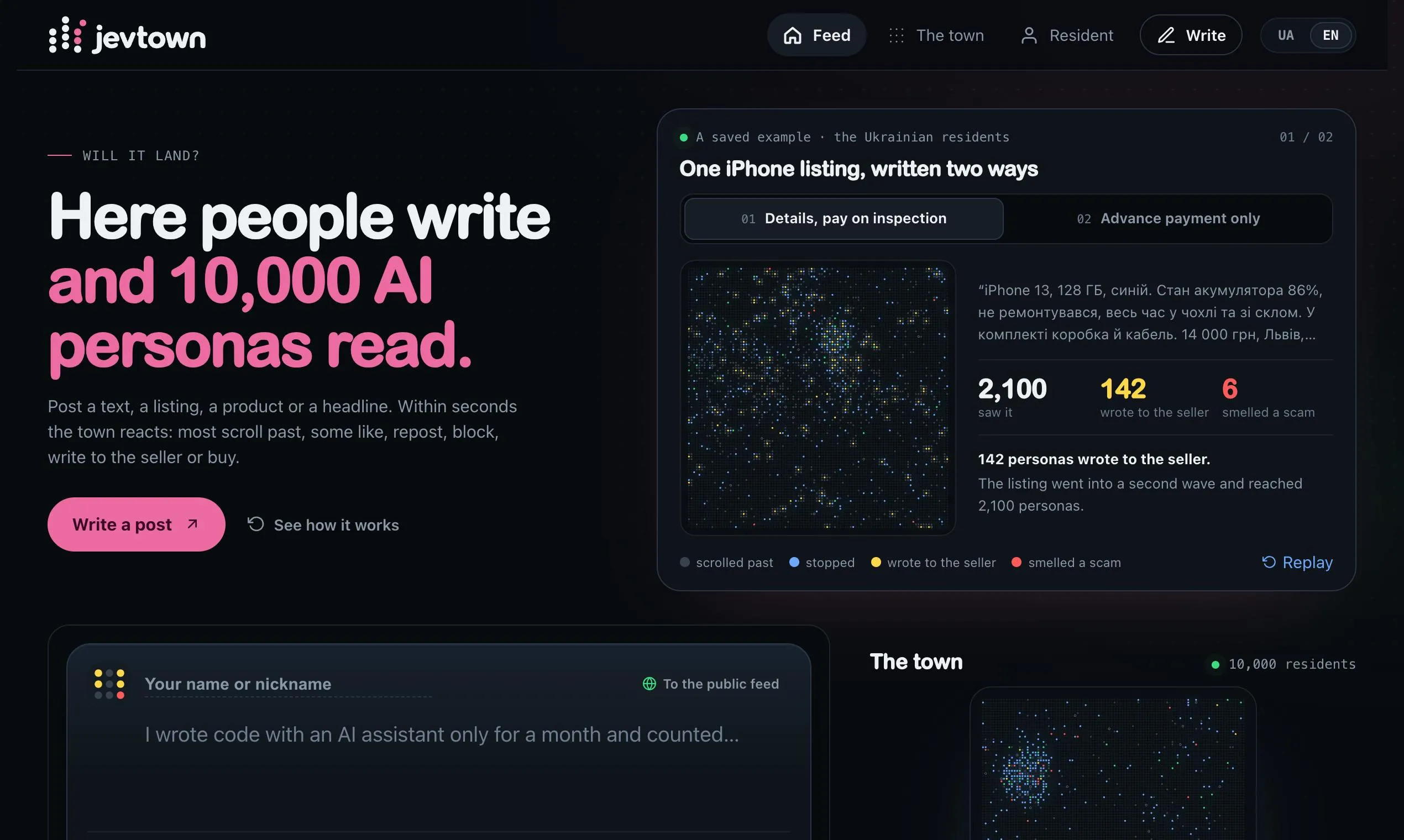 Jevtown: Test Your Content with 10,000 AI Readers Before You Publish