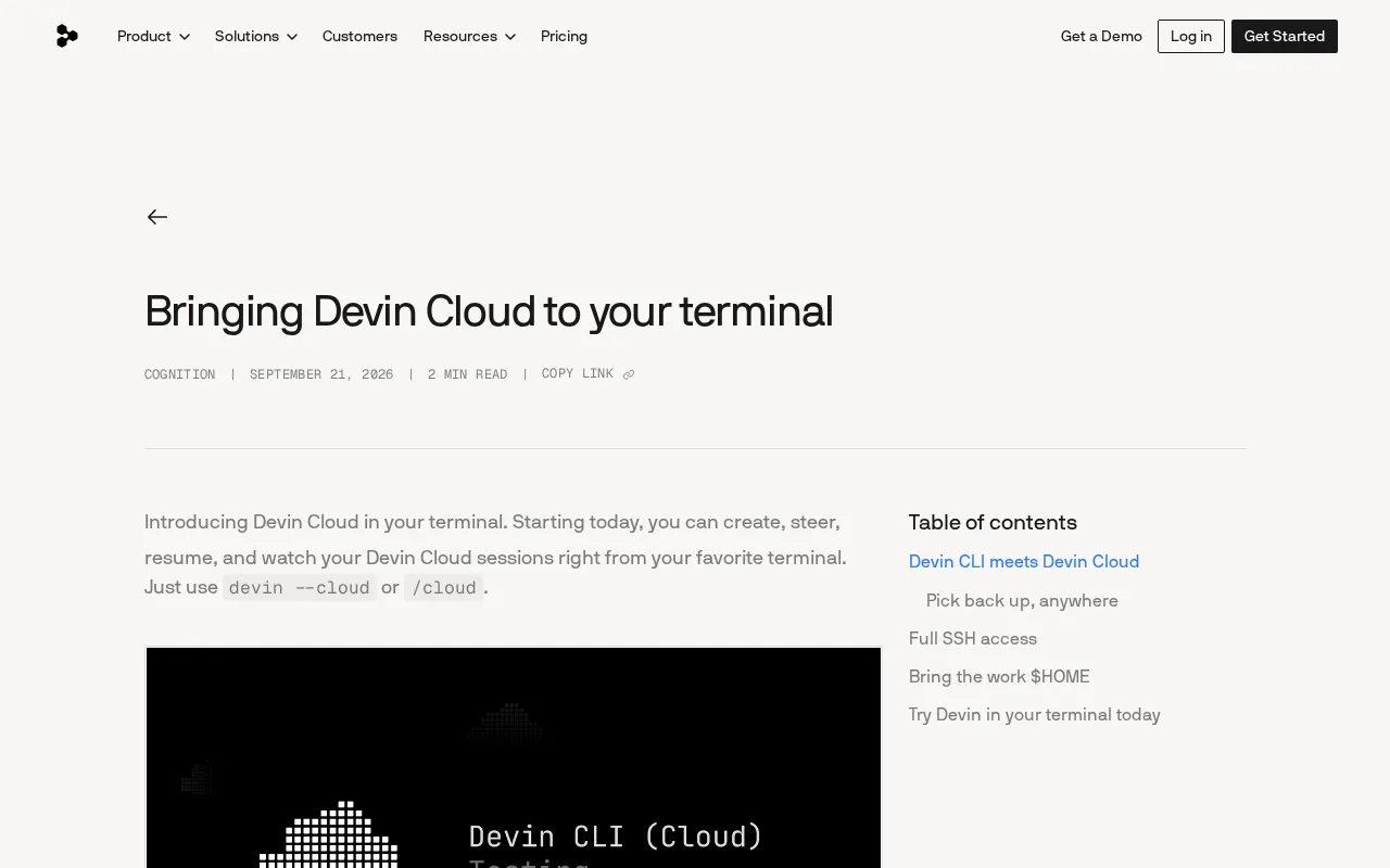 Devin Cloud Comes to the Terminal: Command-Line Access to Cloud AI Coding Sessions