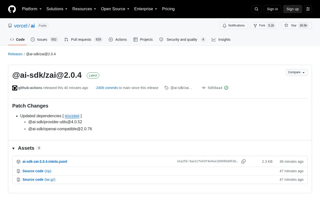 @ai-sdk/zai@2.0.4 Released: A Deep Dive into This Dependency-Update Patch