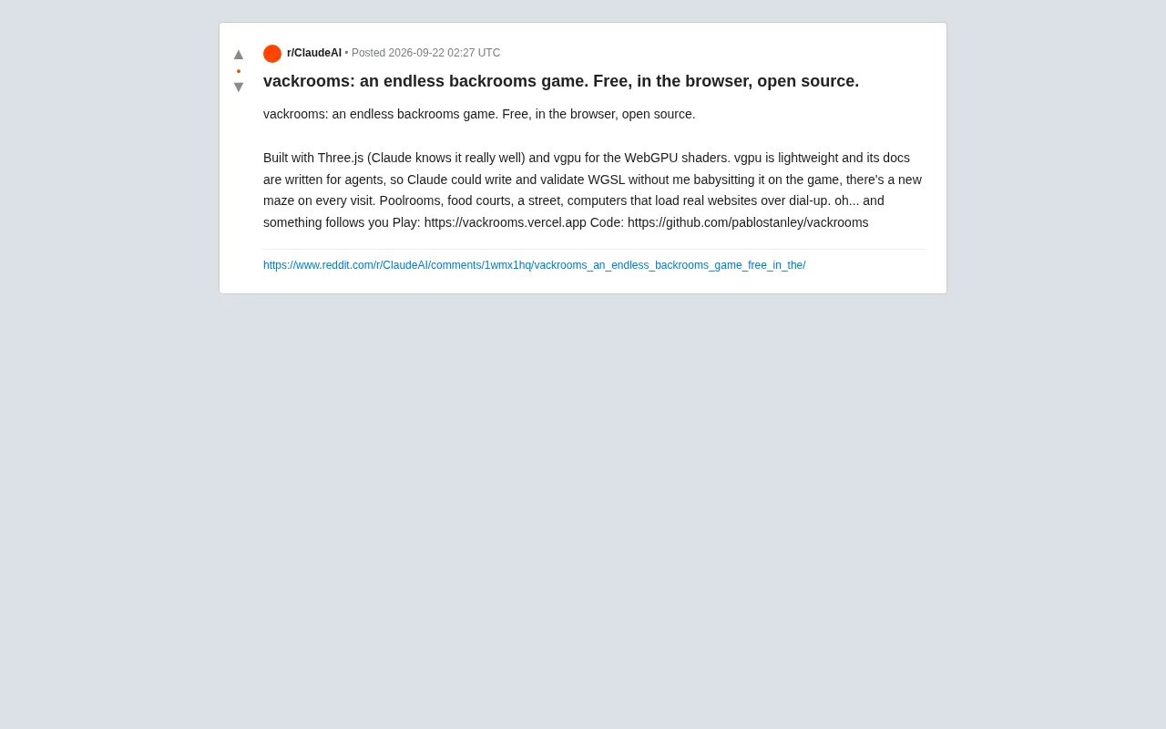 vackrooms: An Open-Source Browser Backrooms Game Built with Claude and WebGPU