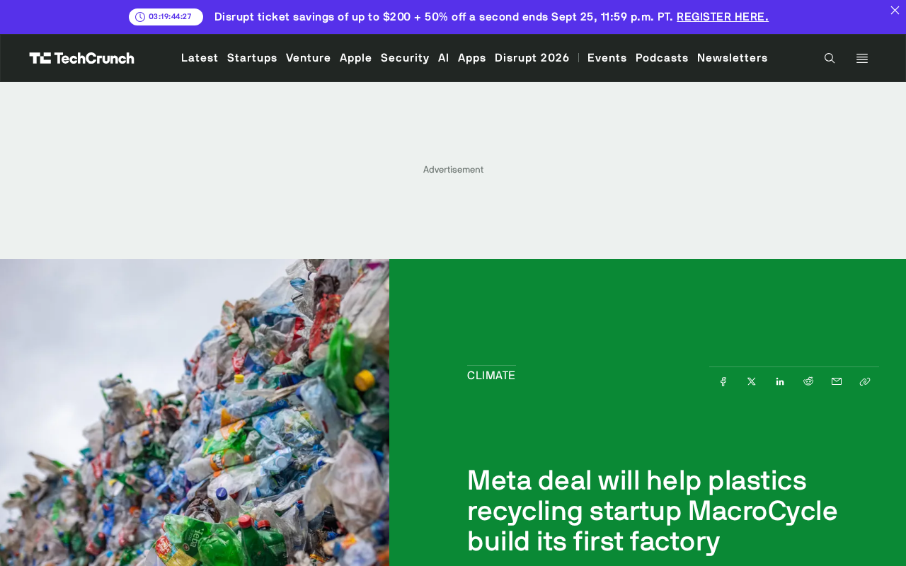Meta Partners with MacroCycle: Plastic Recycling Startup Taps Tech Giant to Build Its First Commercial Plant